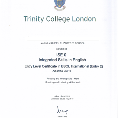 Diploma ISE 0 - Trinity College London